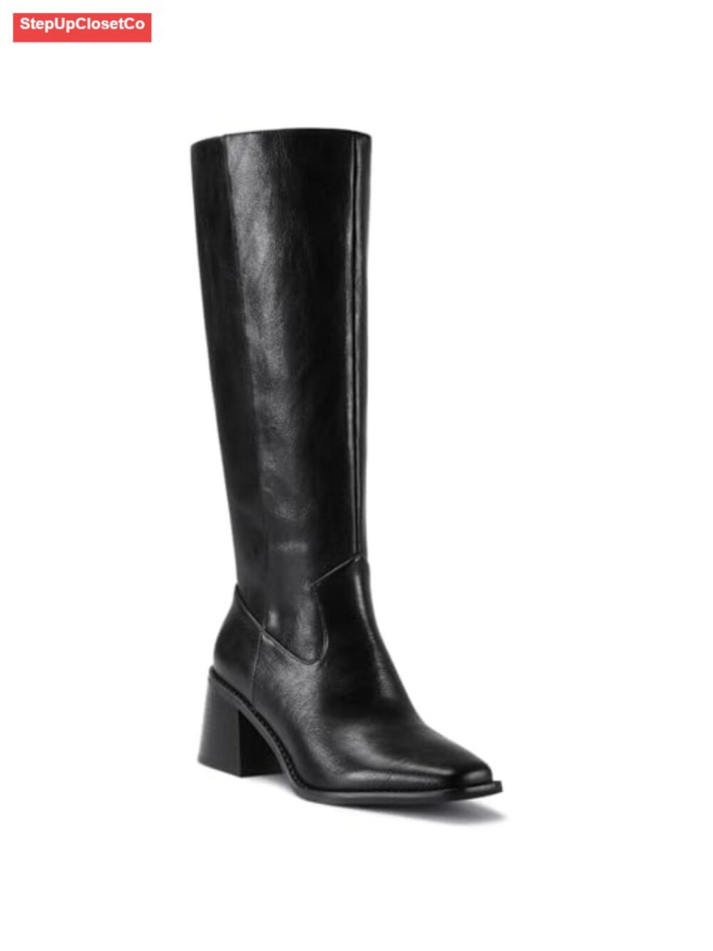 Square Toe Knee High Boots Women Chunky Block Heel Pull On